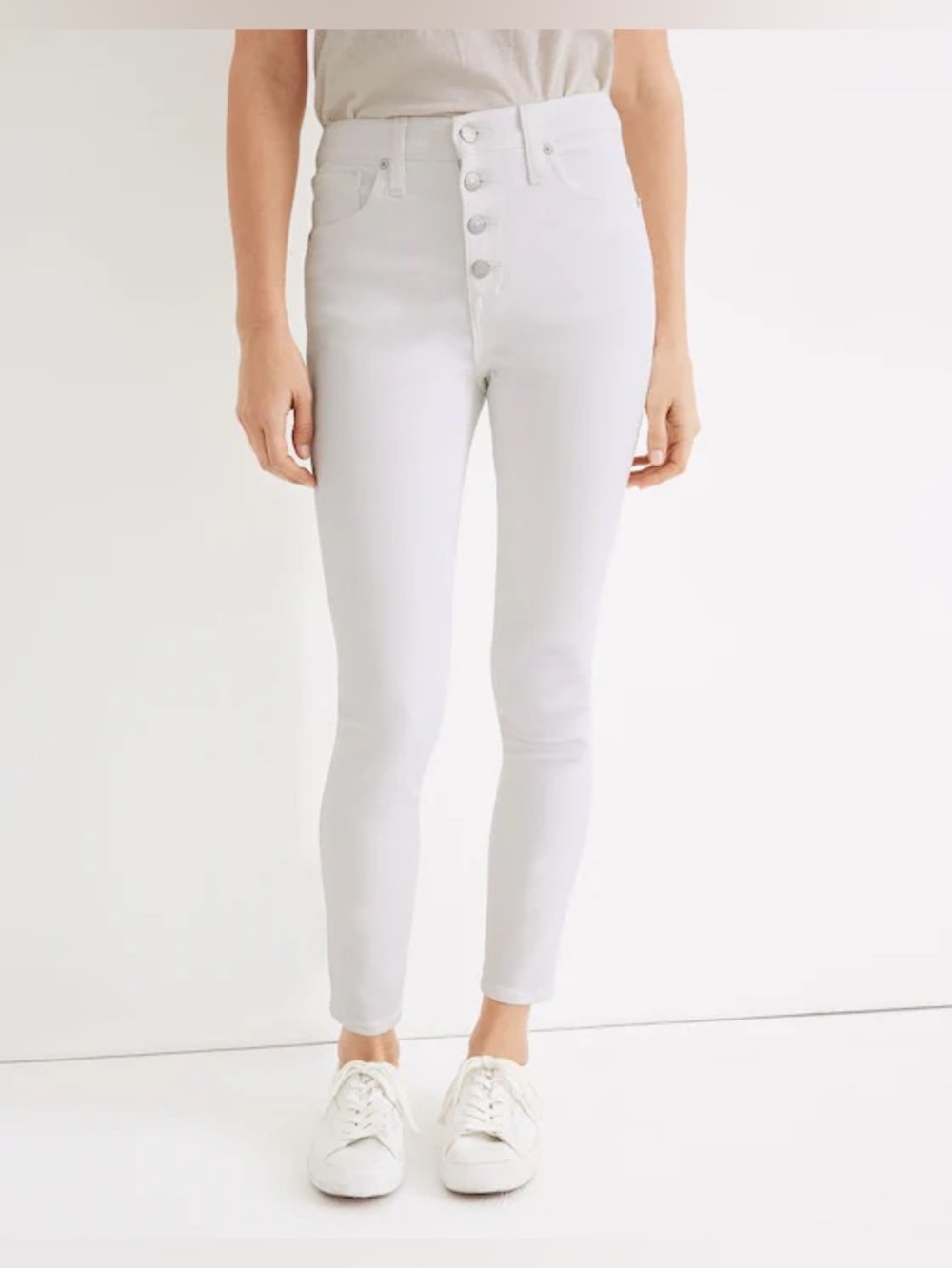Madewell 10" Button Front White High-Rise Skinny Crop Jeans